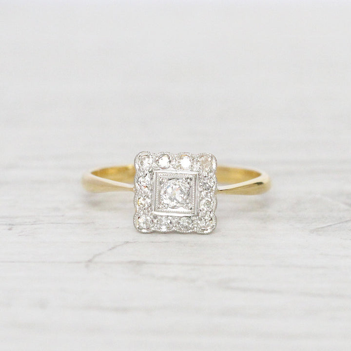 Edwardian 0.26 Carat Old Cut Diamond Square Cluster Ring