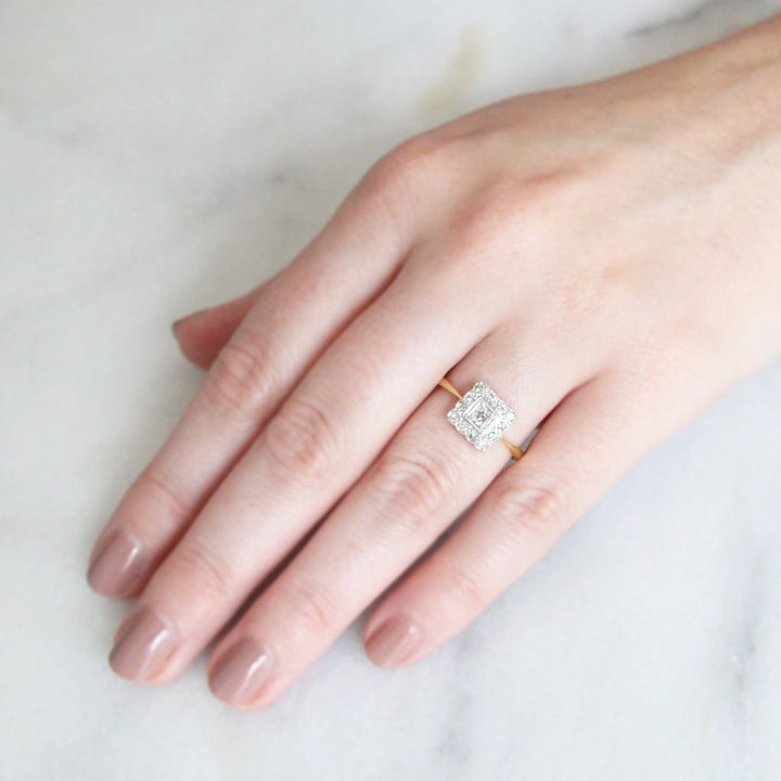 Edwardian 0.26 Carat Old Cut Diamond Square Cluster Ring