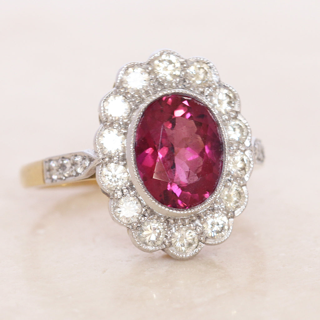 Vintage 2.05 Carat Pink Tourmaline and Diamond Cluster