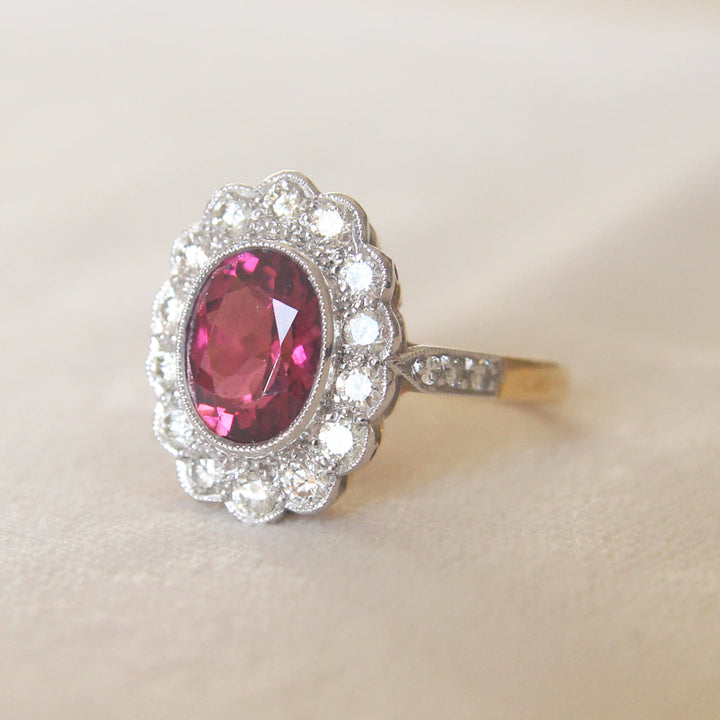 Vintage 2.05 Carat Pink Tourmaline and Diamond Cluster