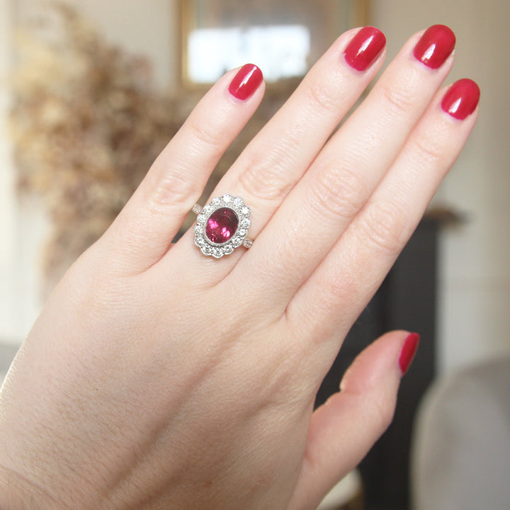 Vintage 2.05 Carat Pink Tourmaline and Diamond Cluster