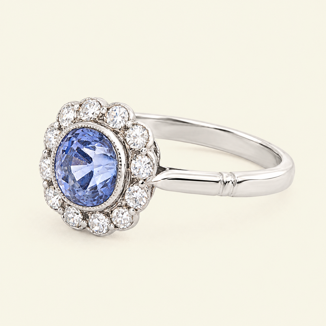 Art Deco 1.70 Carat Sapphire and Diamond Cluster