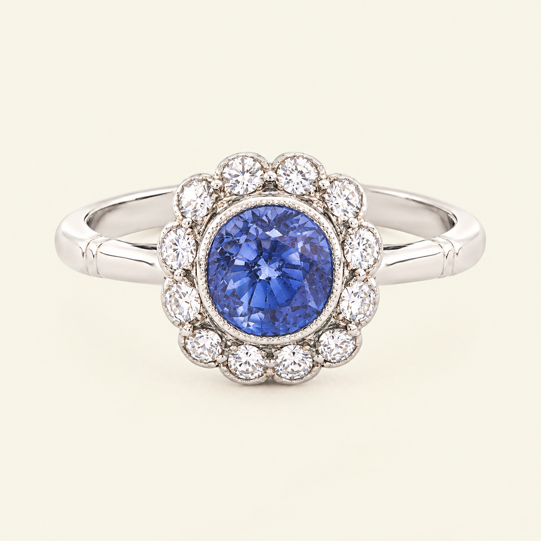 Art Deco 1.70 Carat Sapphire and Diamond Cluster