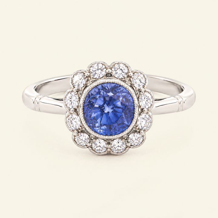 Art Deco 1.70 Carat Sapphire and Diamond Cluster