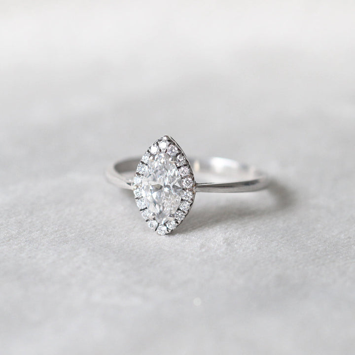 Vintage 0.84 Carat Marquise Diamond Halo Cluster Ring
