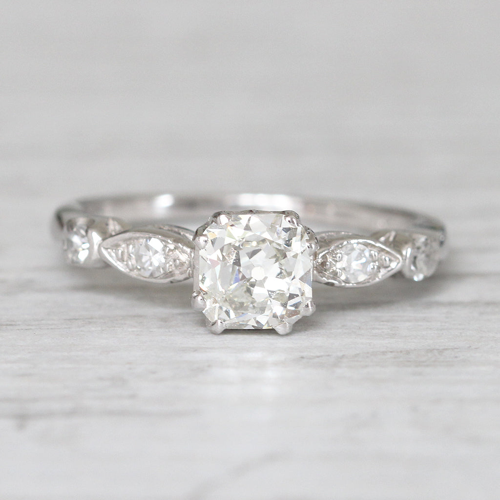 Art Deco 0.91 Carat Old Cushion Cut Diamond Solitaire