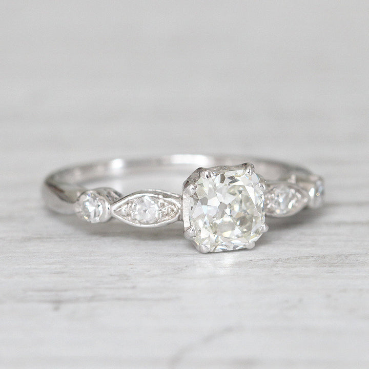 Art Deco 0.91 Carat Old Cushion Cut Diamond Solitaire