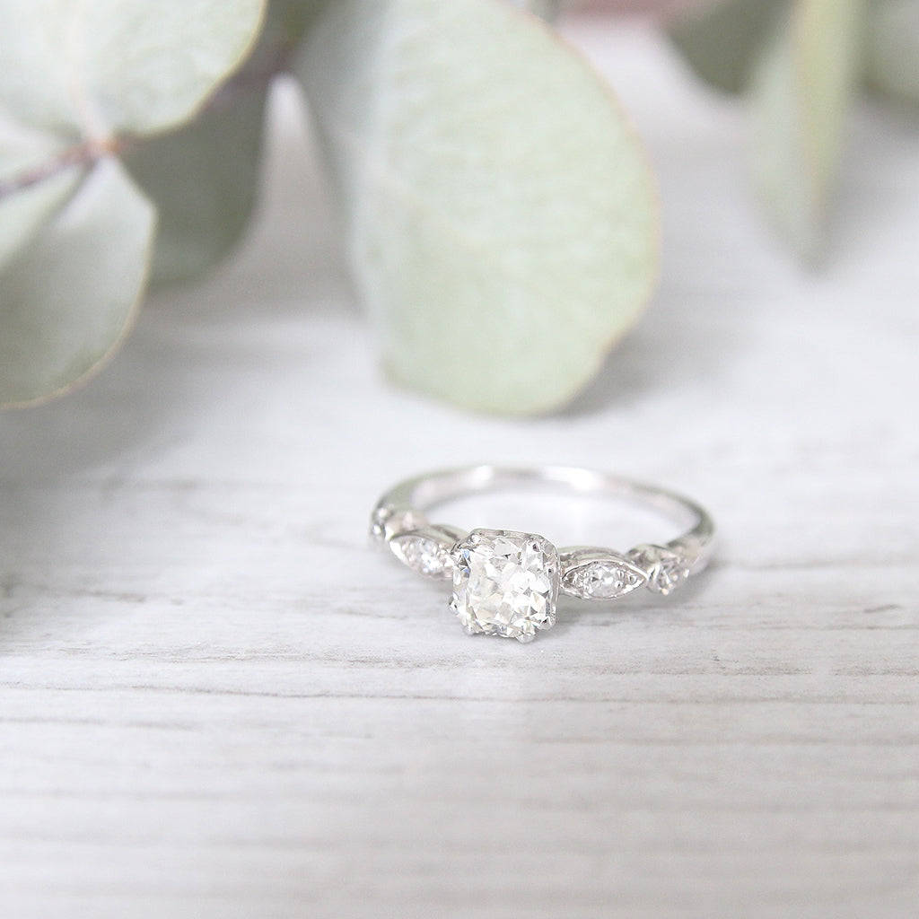 Art Deco 0.91 Carat Old Cushion Cut Diamond Solitaire