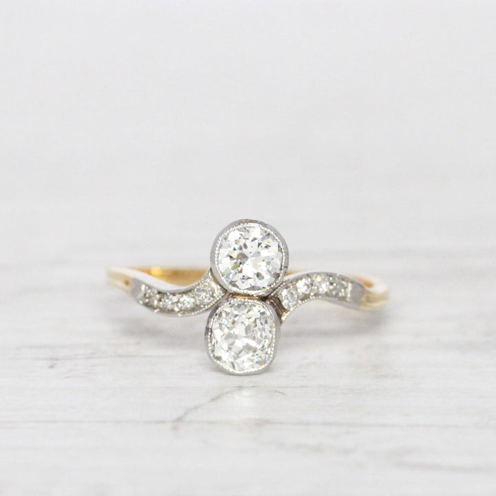 Edwardian 0.54 Carat Old Cut Diamond Toi et Moi Ring