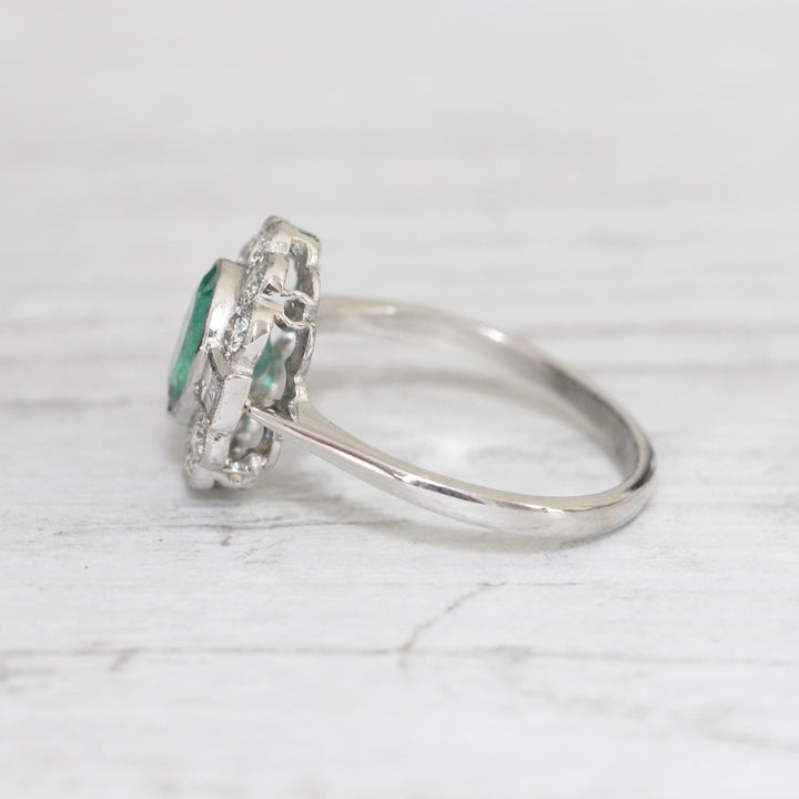 Art Deco Style 1.28 Carat Emerald and Diamond Cluster Ring