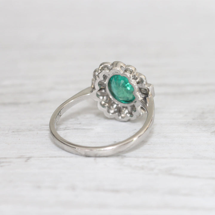 Art Deco Style 1.28 Carat Emerald and Diamond Cluster Ring