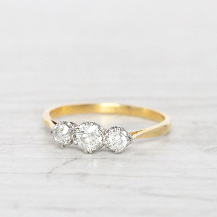 Edwardian 0.55 Carat Old European Cut Diamond Three Stone