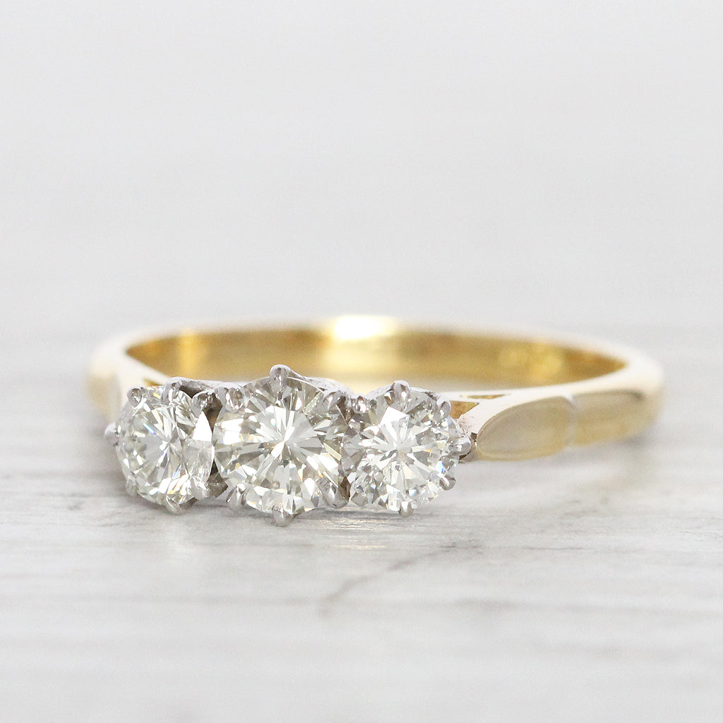 Vintage 0.80 Carat Brilliant Cut Diamond Three Stone