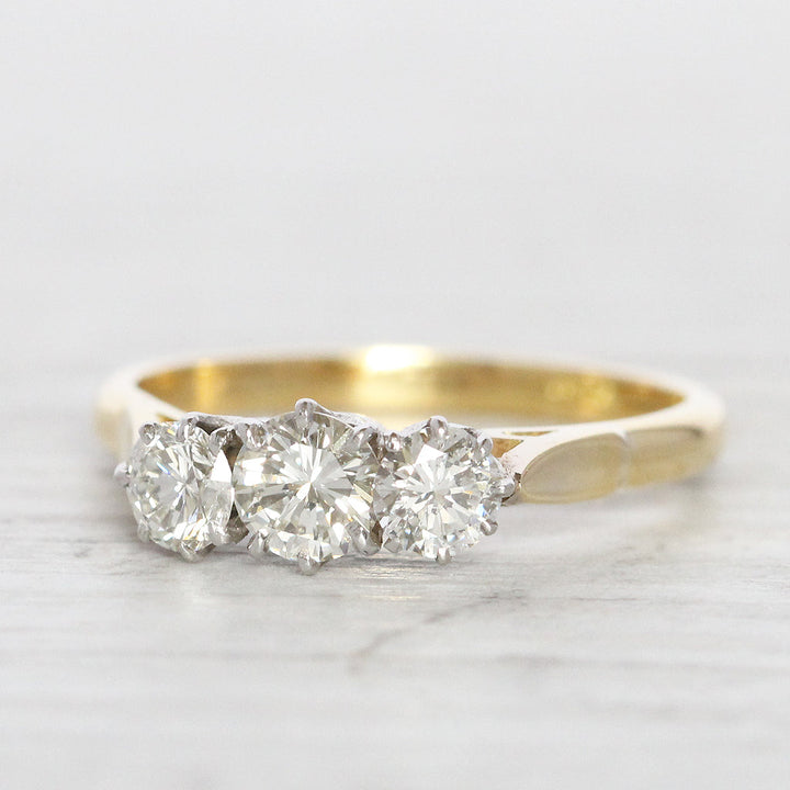 Vintage 0.80 Carat Brilliant Cut Diamond Three Stone