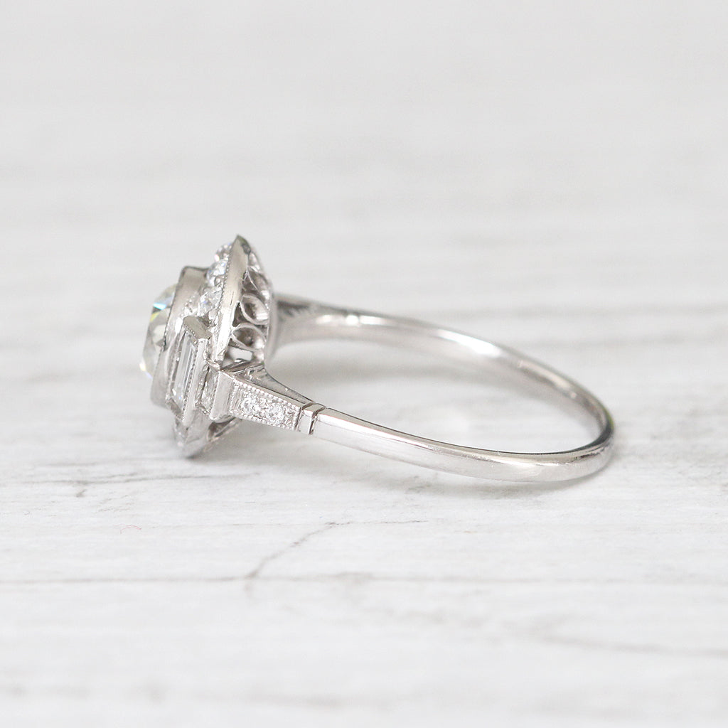 Art Deco Style 1.36 Carat Old European Cut Diamond Halo Cluster Ring