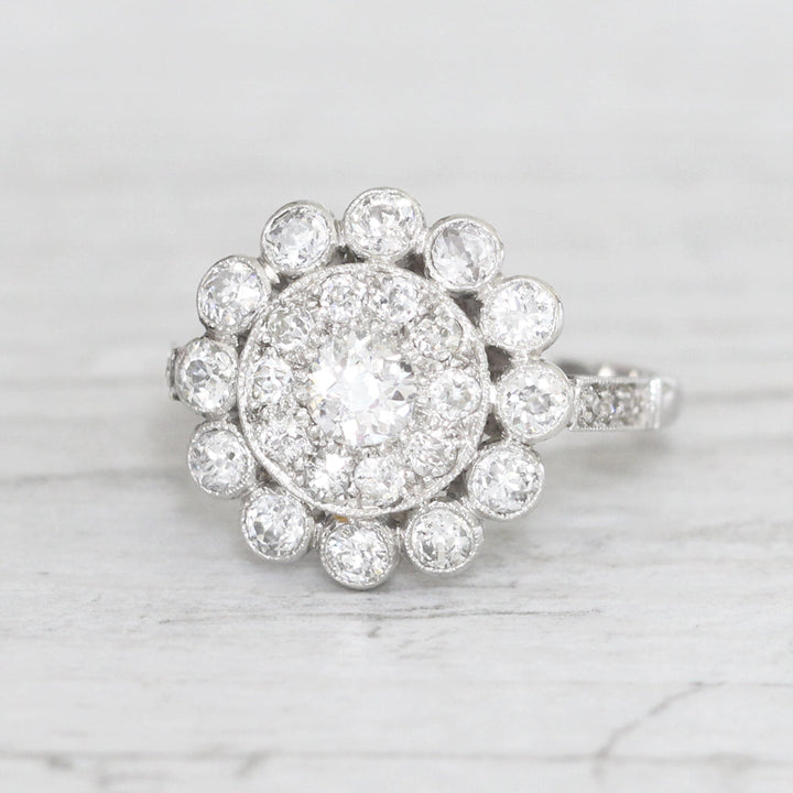 Vintage 1.26 Carat Old Cut Diamond Cluster Ring
