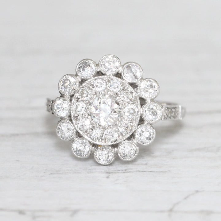 Vintage 1.26 Carat Old Cut Diamond Cluster Ring