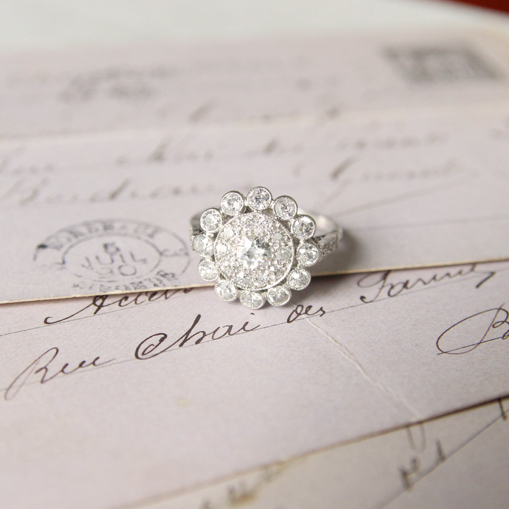 Vintage 1.26 Carat Old Cut Diamond Cluster Ring