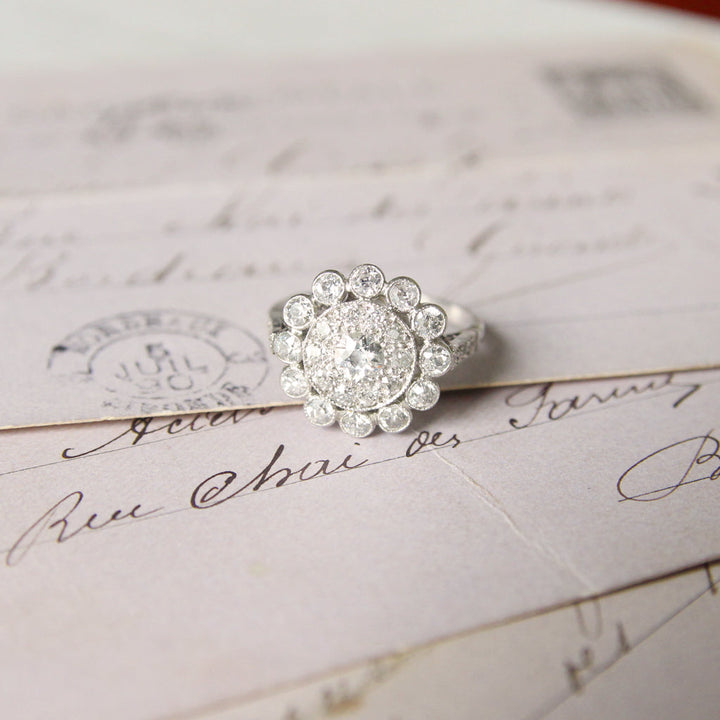 Vintage 1.26 Carat Old Cut Diamond Cluster Ring