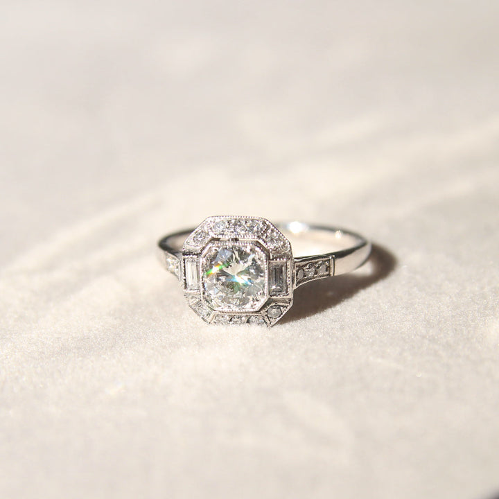 Art Deco Style 0.60 Carat Brilliant Cut Diamond Halo Cluster