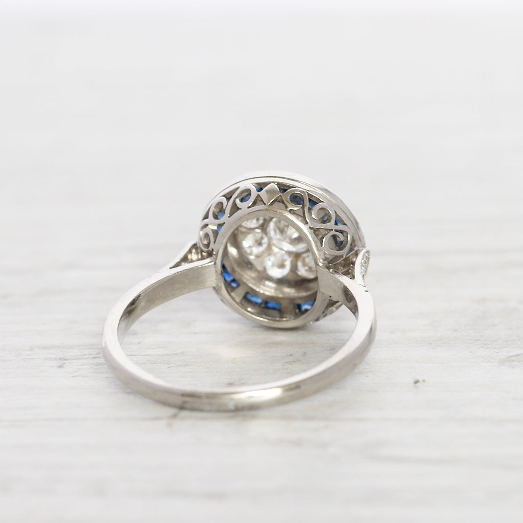 Art Deco Style 0.69 Carat Diamond and Sapphire Target Ring