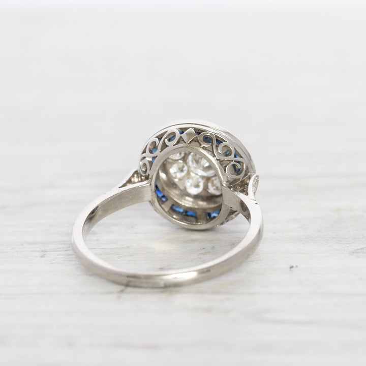 Art Deco Style 0.69 Carat Diamond and Sapphire Target Ring