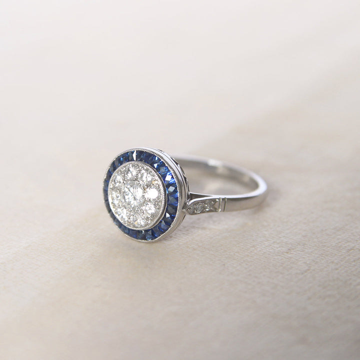 Art Deco Style 0.69 Carat Diamond and Sapphire Target Ring