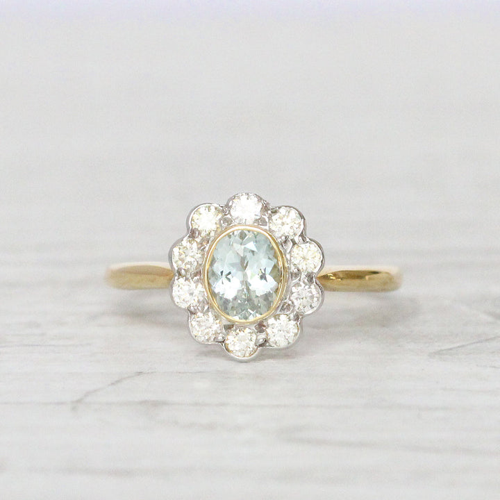 Edwardian Style 0.50 Carat Aquamarine and Diamond Cluster