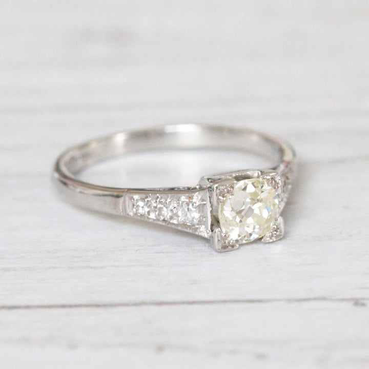Art Deco 0.53 Carat Old Mine Cut Diamond Solitaire Ring