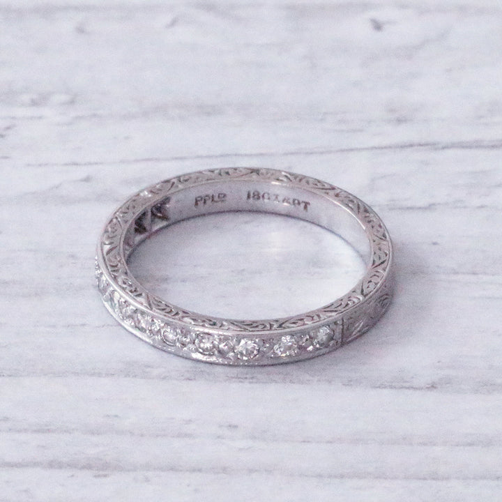 Vintage Single Cut Diamond Engraved Half Eternity Ring