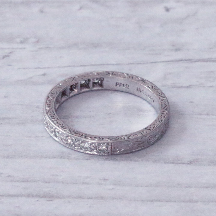Vintage Single Cut Diamond Engraved Half Eternity Ring