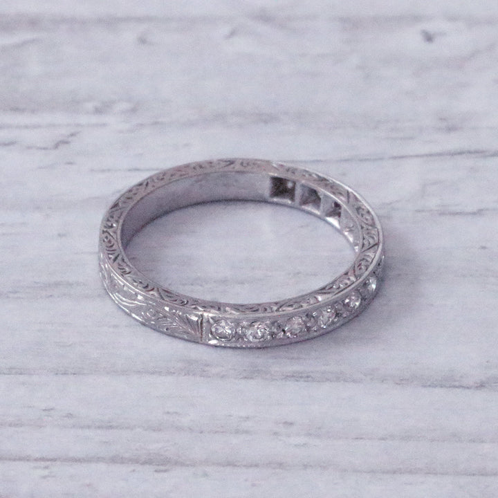 Vintage Single Cut Diamond Engraved Half Eternity Ring