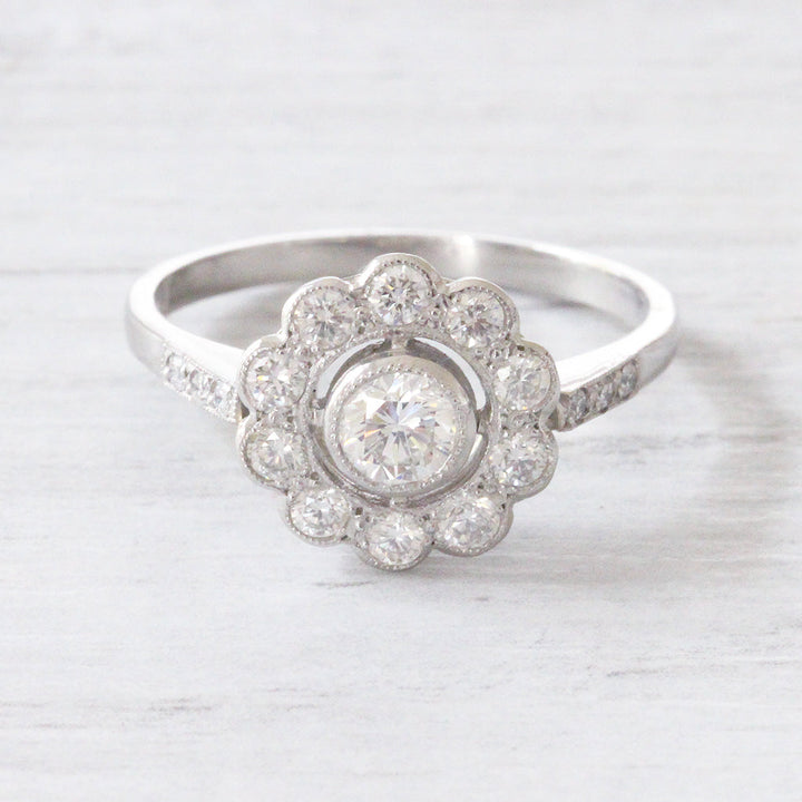 Art Deco Style 0.71 Carat Brilliant Cut Diamond Daisy Cluster
