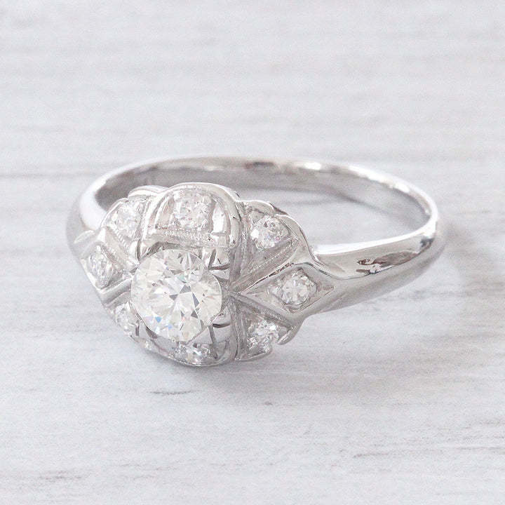 Art Deco 0.67 Carat Old European Cut Diamond Engagement Ring