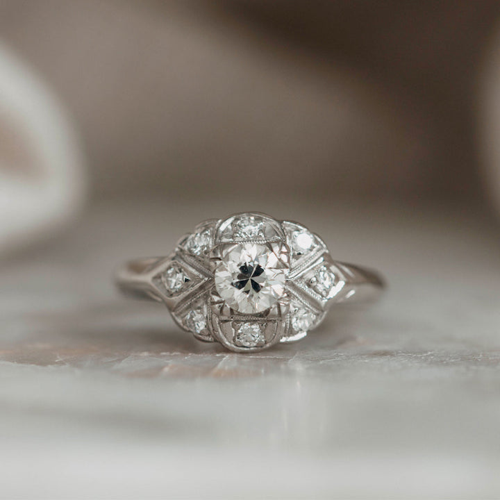 Art Deco 0.67 Carat Old European Cut Diamond Engagement Ring