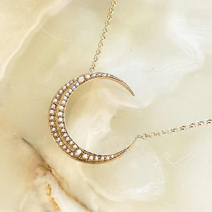 Victorian Pearl Crescent Moon Necklace
