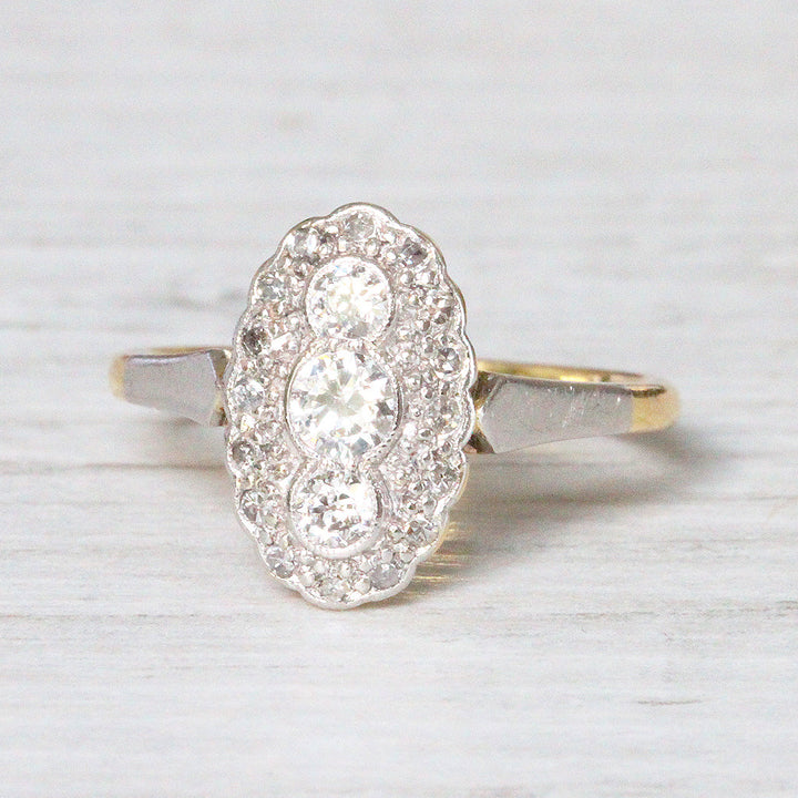Art Deco Oval Diamond Panel Cluster Ring