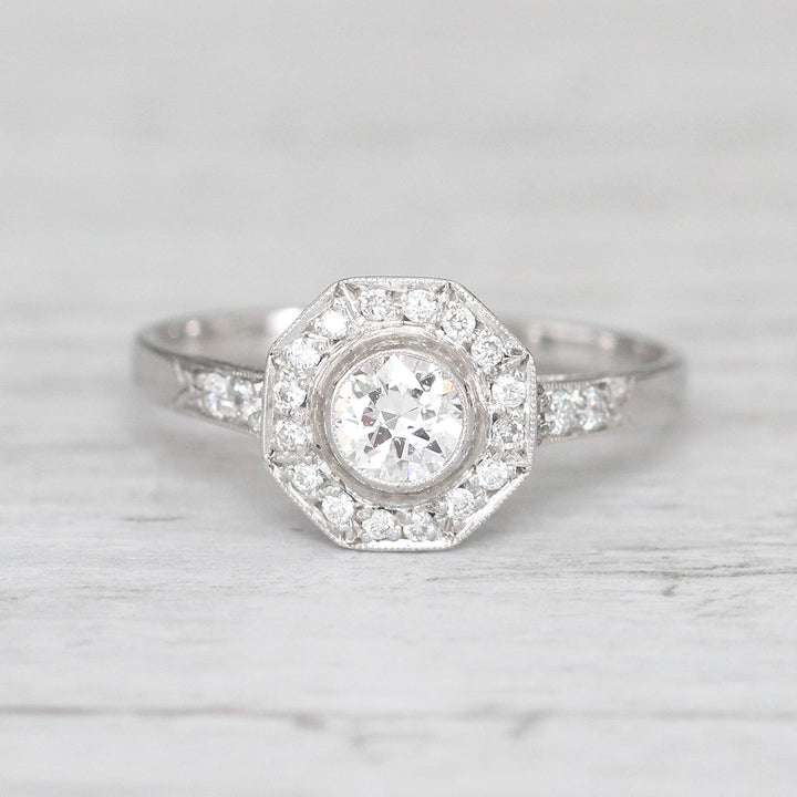 Art Deco Style 0.55 Carat Transitional Cut Diamond Octagonal Halo Cluster