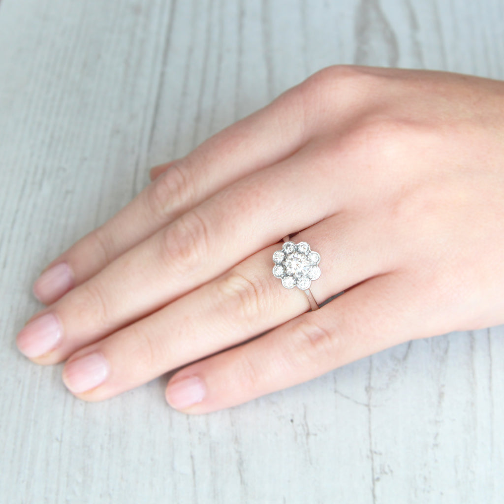 Vintage 0.78 Carat Brilliant Cut Diamond Daisy Cluster Ring