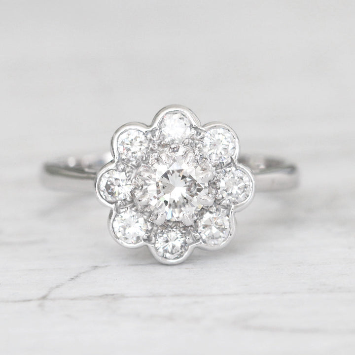 Vintage 0.78 Carat Brilliant Cut Diamond Daisy Cluster Ring