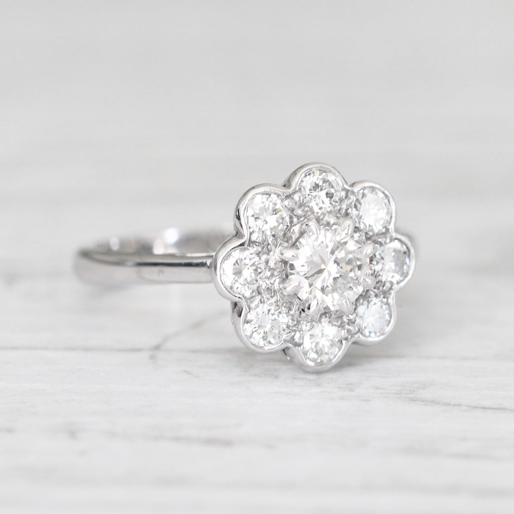 Vintage 0.78 Carat Brilliant Cut Diamond Daisy Cluster Ring