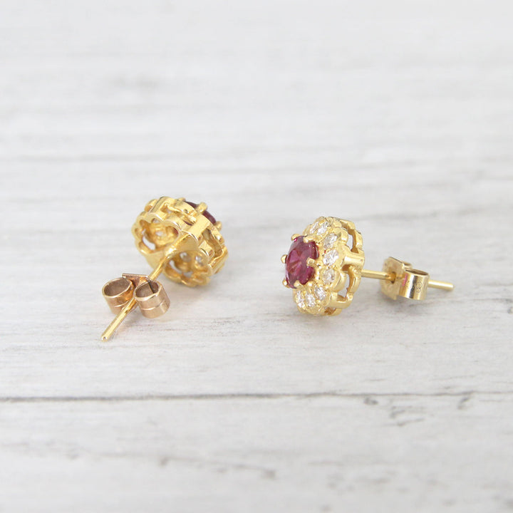 Vintage Ruby and Diamond Stud Earrings