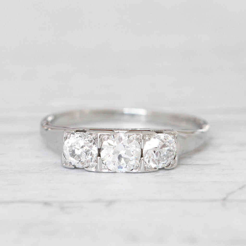 Art Deco 0.90 Carat Old European Cut Diamond Three Stone