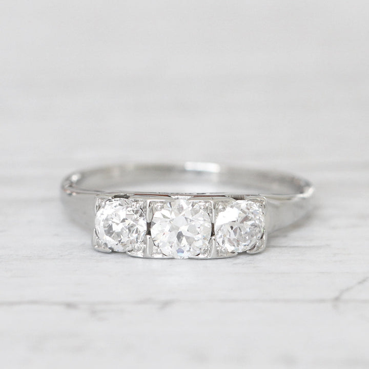 Art Deco 0.90 Carat Old European Cut Diamond Three Stone