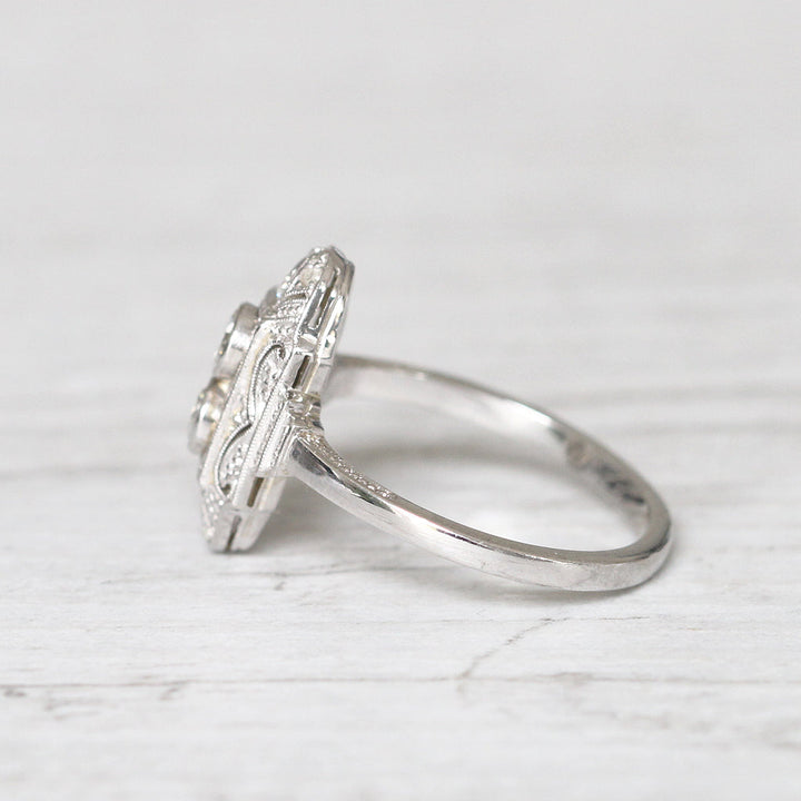 Art Deco Style 0.34 Carat Transitional Cut Diamond Panel Cluster Ring