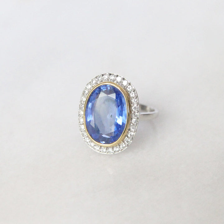 French Art Deco 8.41 Carat Ceylon Sapphire and Diamond Cluster