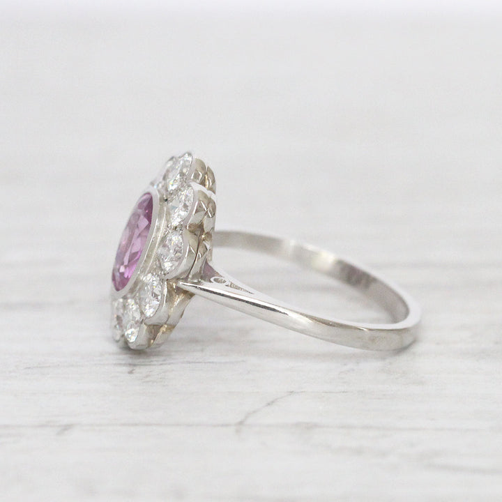 Vintage Style 1.70 Carat Pink Sapphire and Diamond Cluster