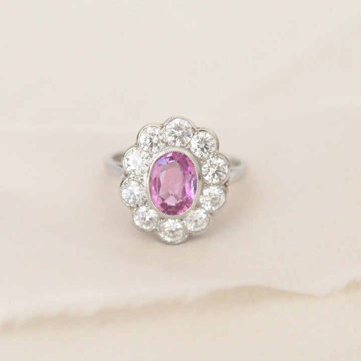 Vintage Style 1.70 Carat Pink Sapphire and Diamond Cluster