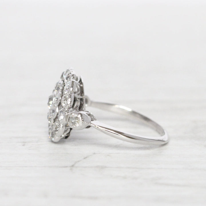 Art Deco 1 Carat Old Cut Diamond Double Row Cluster