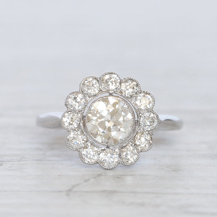 Art Deco 1.29 Carat Transitional Cut Diamond Daisy Cluster with Original Box
